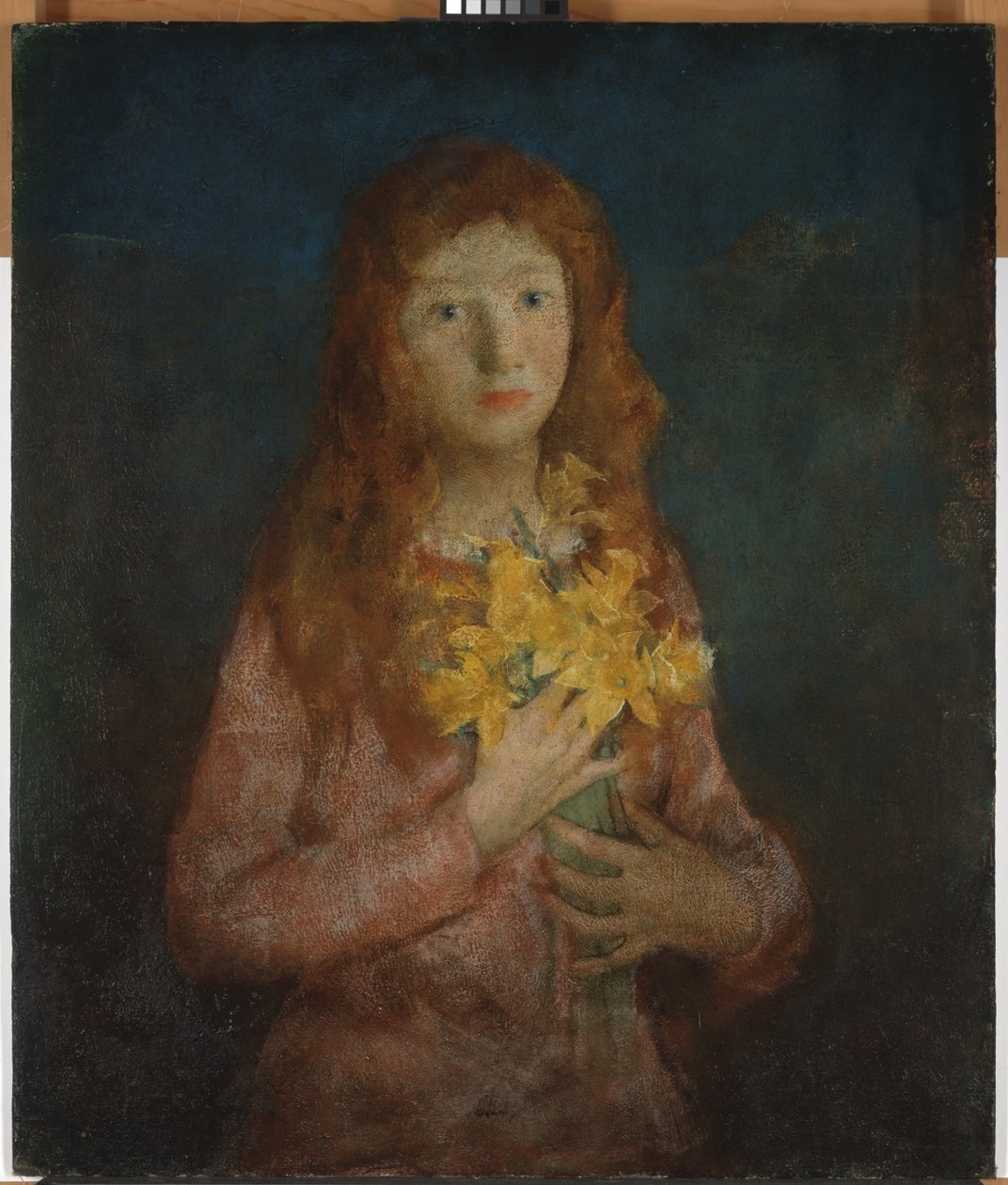 En rekke gyldne påskeliljer, før 1927 (olje på lerret festet på komposisjonstavle) av Charles Webster Hawthorne