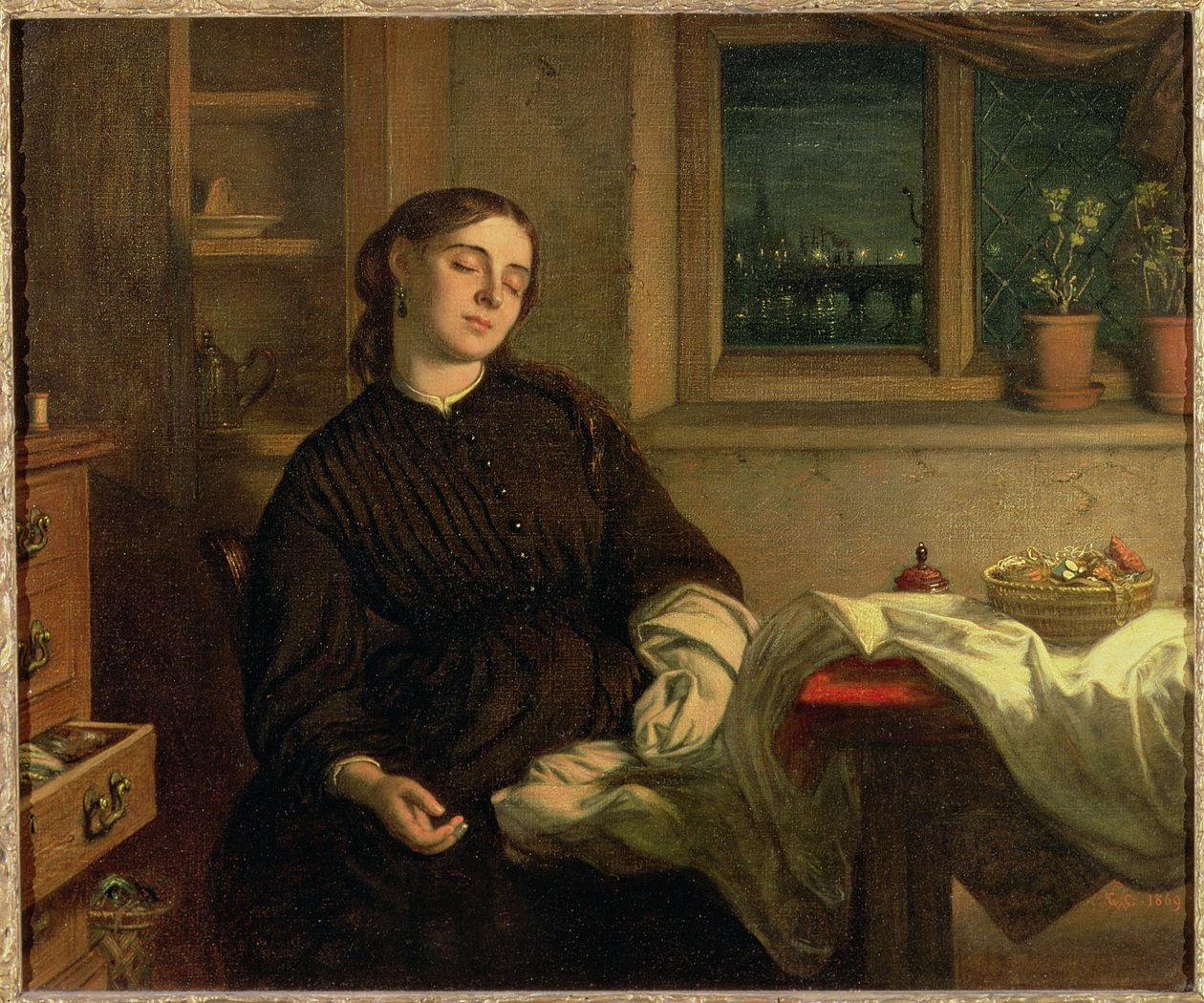 Home Dreams, 1869 (olje på lerret lagt ned på panel) av Charles West Cope