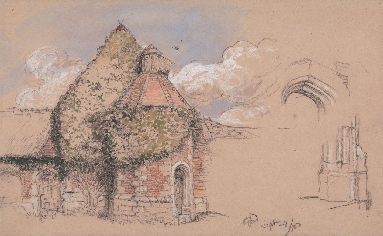 Ruinene av det gamle palasset til erkebiskopene av Canterbury i Otford, Kent, 24. september 1856 av Charles West Cope
