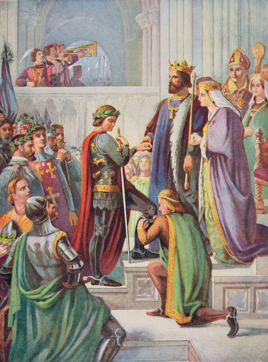 The Investiture of the Black Prince (1330-76) as a Knight of the Garter, illustrasjon fra 
