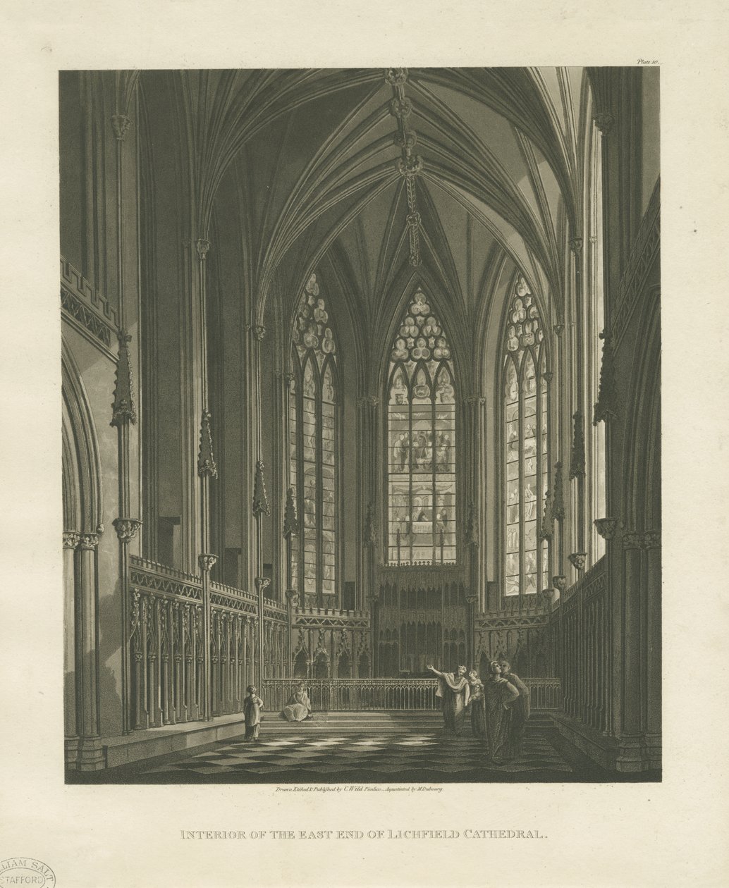 Interiør av Lichfield Cathedral - Lady Chapel: akvatintgravering, nd [c 1813] (trykk) av Charles Wild