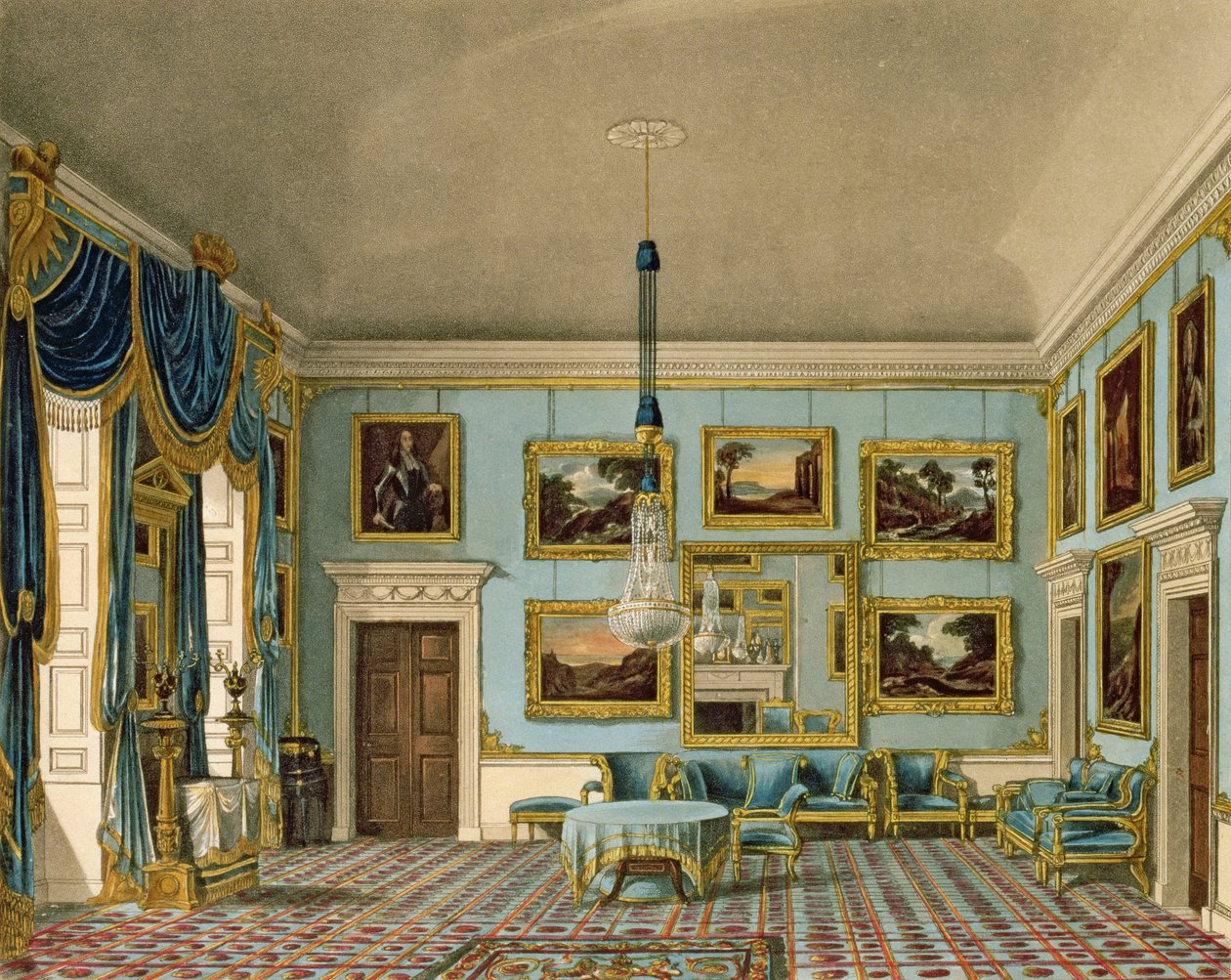 The Blue Velvet Room på Buckingham House, gravert av Daniel Havell av Charles Wild