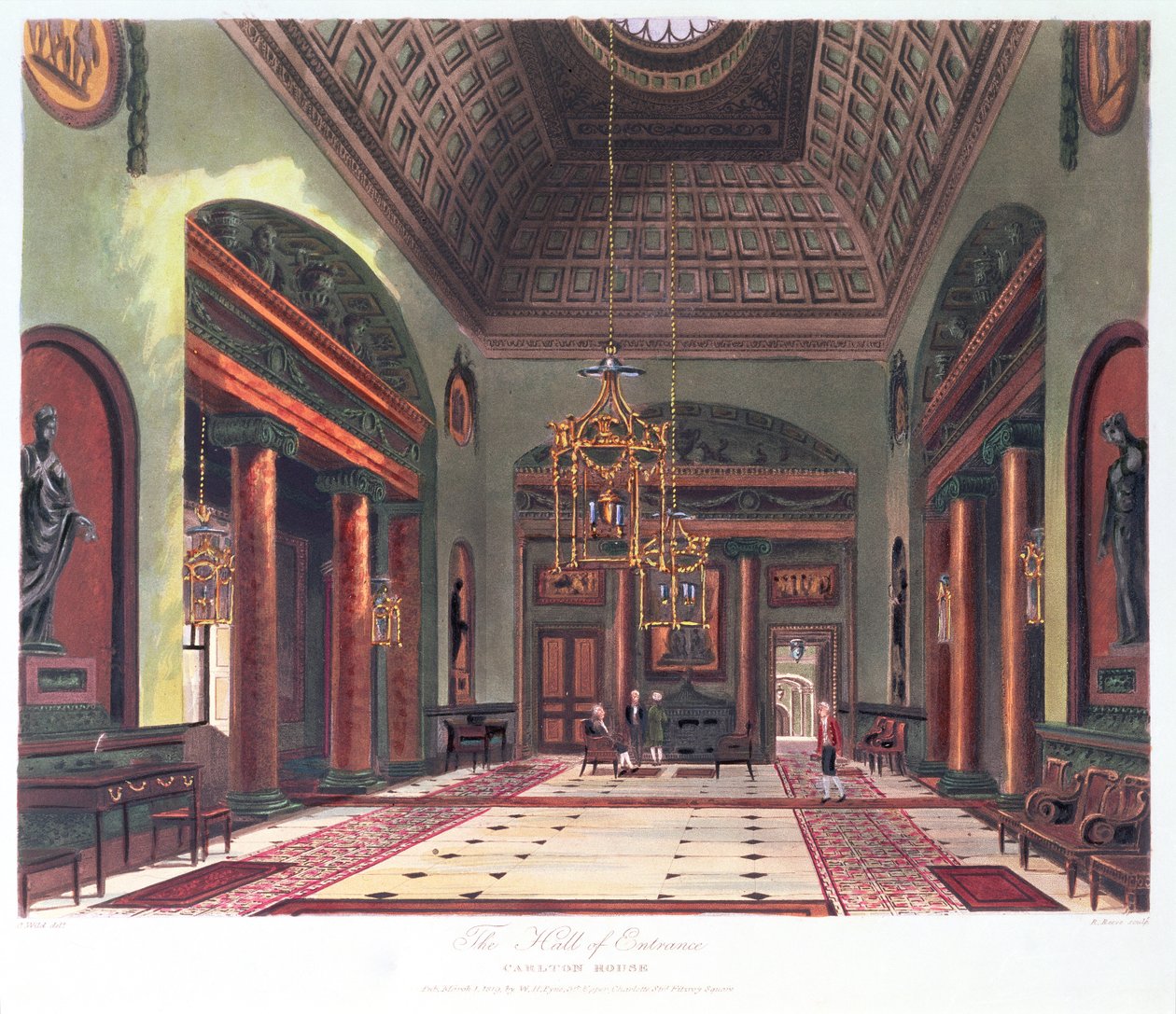 Entrance Hall, Carlton House, gravert av R. Reeve, pub. 1819 av W.H.Pyne av Charles Wild
