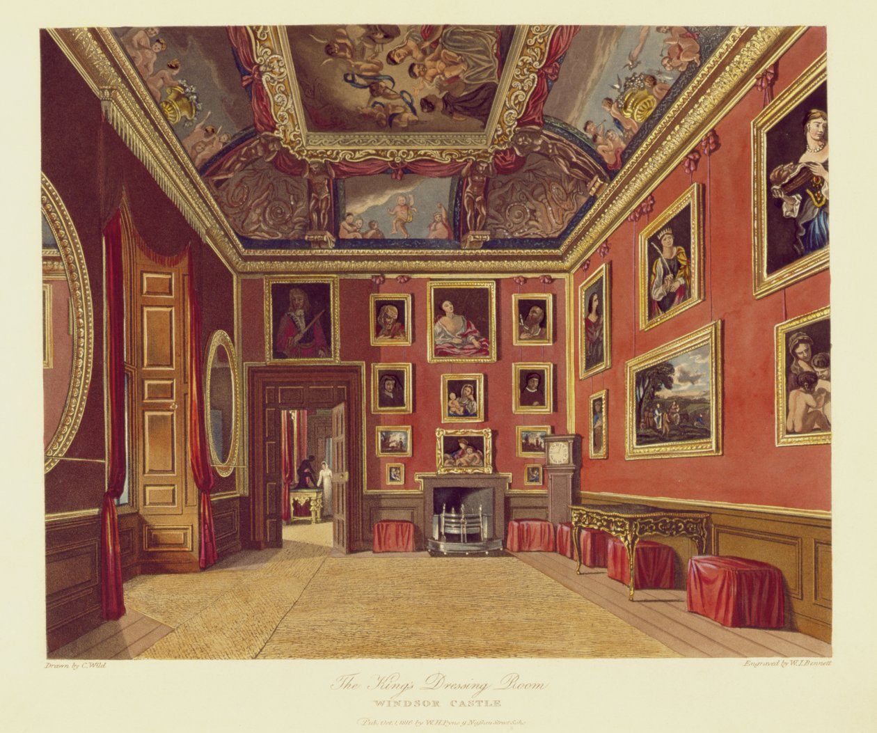 The Kings Dressing Room, Windsor Castle, fra Royal Residences, gravert av W. J. Bennett, pub. av William Henry Pyne (1769-1843), 1816 (akvatint) av Charles Wild