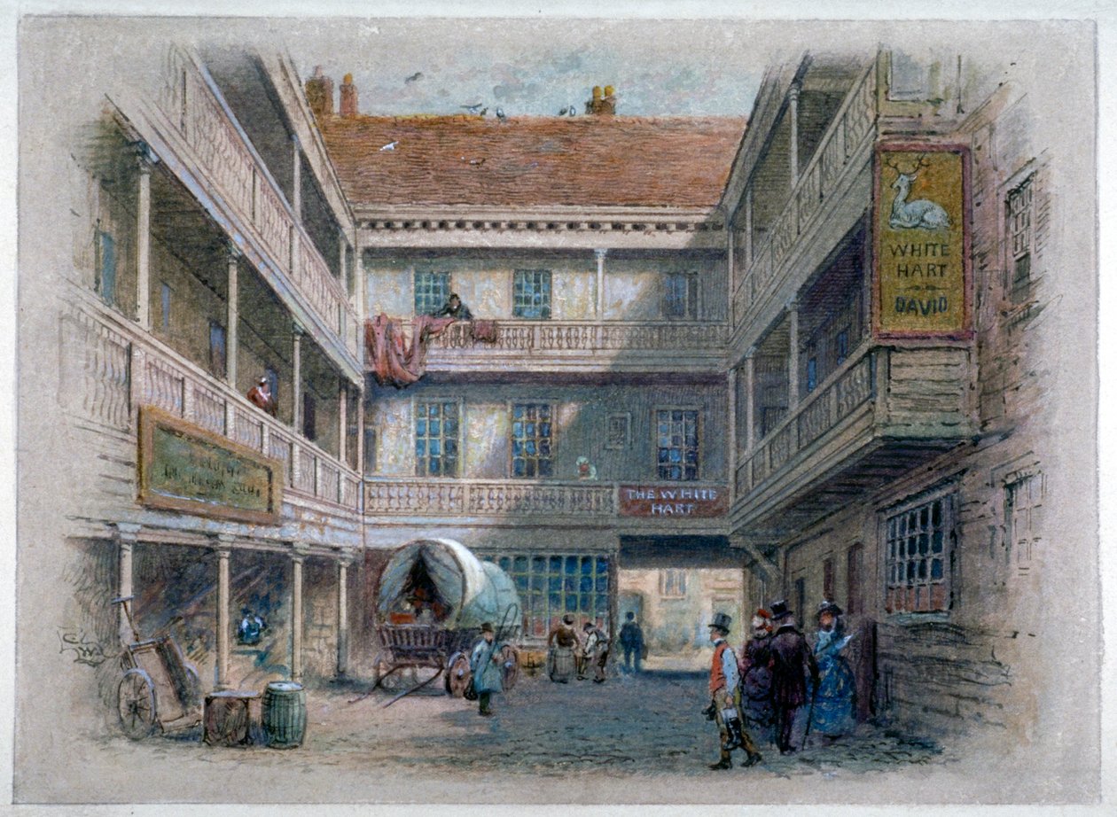 Gårdsplassen til White Hart Inn, Borough High Street, Southwark, London, c1860 av Charles Wilkinson