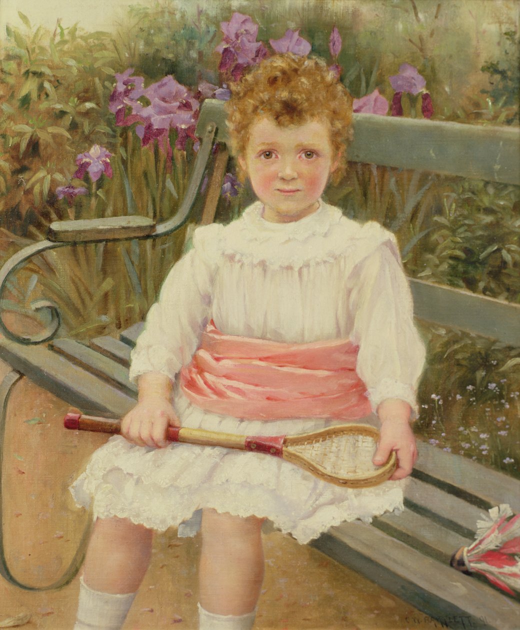 Jente med badmintonracket av Charles William Bartlett