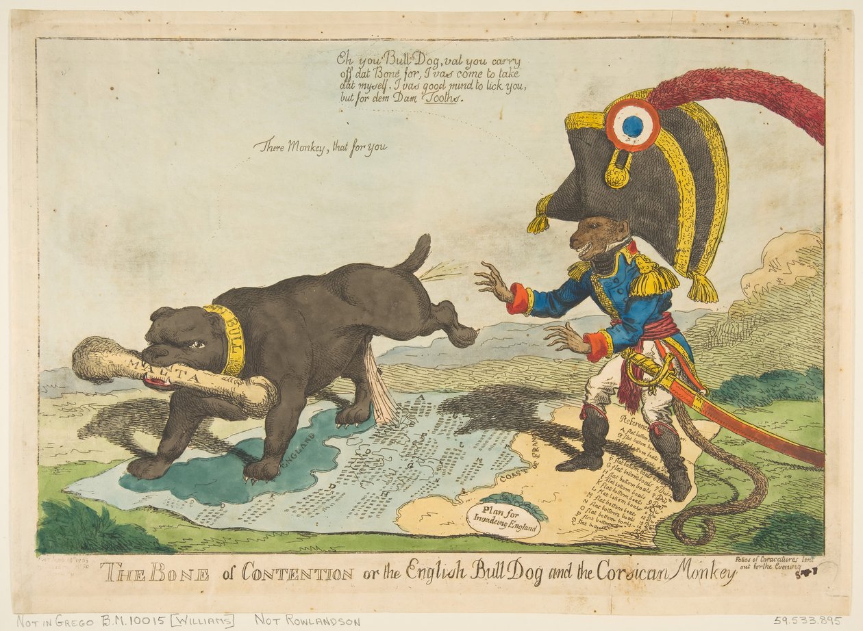 The Bone of Contention eller den engelske oksehunden og den korsikanske apen, 14. juni 1803. av Charles Williams