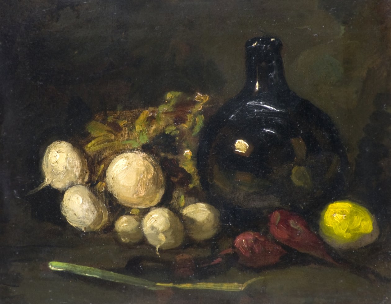 Stilleben (olje om bord) av Charles Woolford