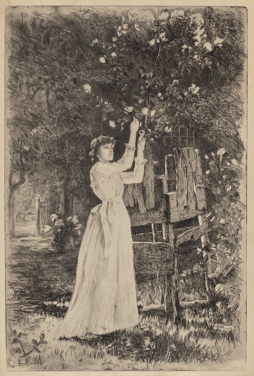 Uten tittel (kvinne plukker blomster) av Charles Yardley Turner