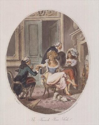 The French Fire Side, gravert av P.W. Tomkins (1760-1840) (akvatint) (se også 64847, 64849 og 64850) av Charles after Ansell