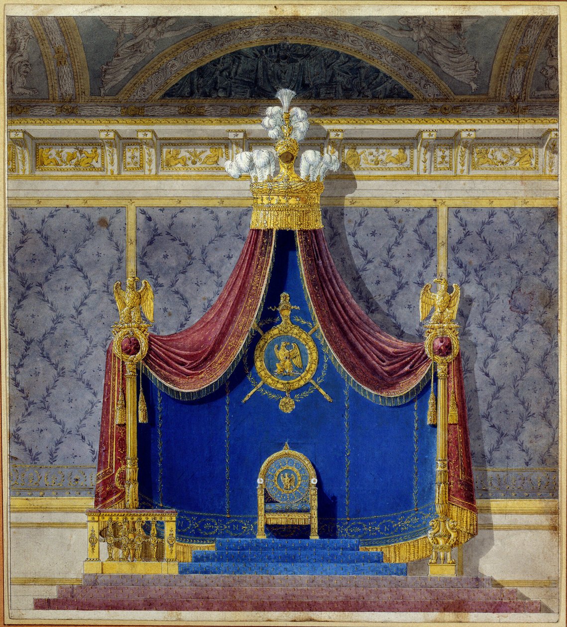 Art France: Tronen til Napoleon I ved Palais des Tuileries skapt av Charles Percier (1764-1838) og Pierre Francois Leonard Fontaine (1762-1853), franske arkitekter og dekoratører. Privat samling av Charles and Fontaine Pierre Percier