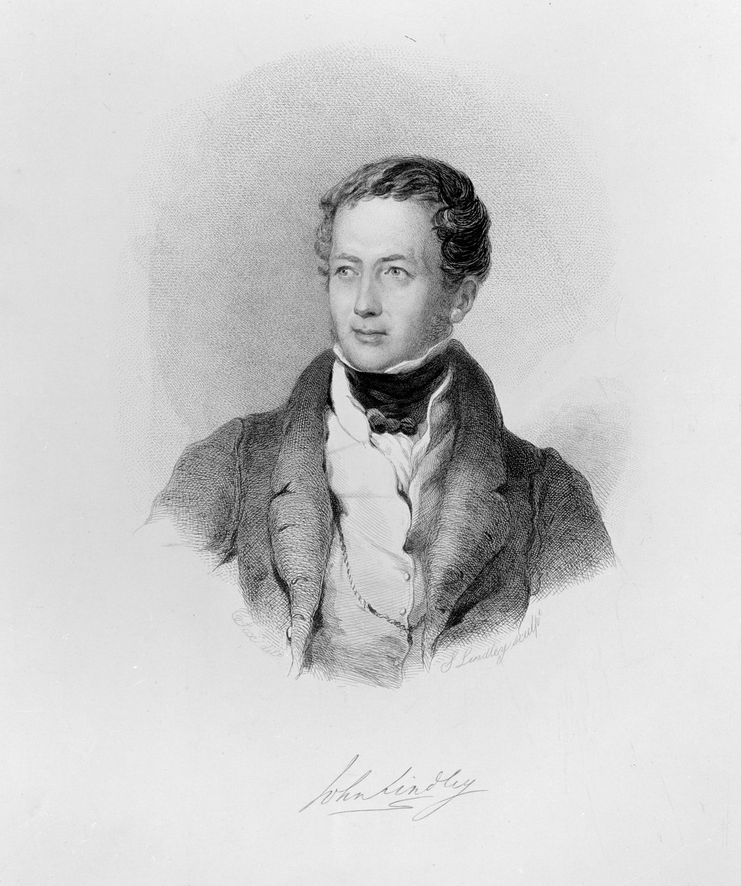 John Lindley, ca. 1830 (gravering) S. Lindley, etsning (etter C. Fox) av Charles and George Fox