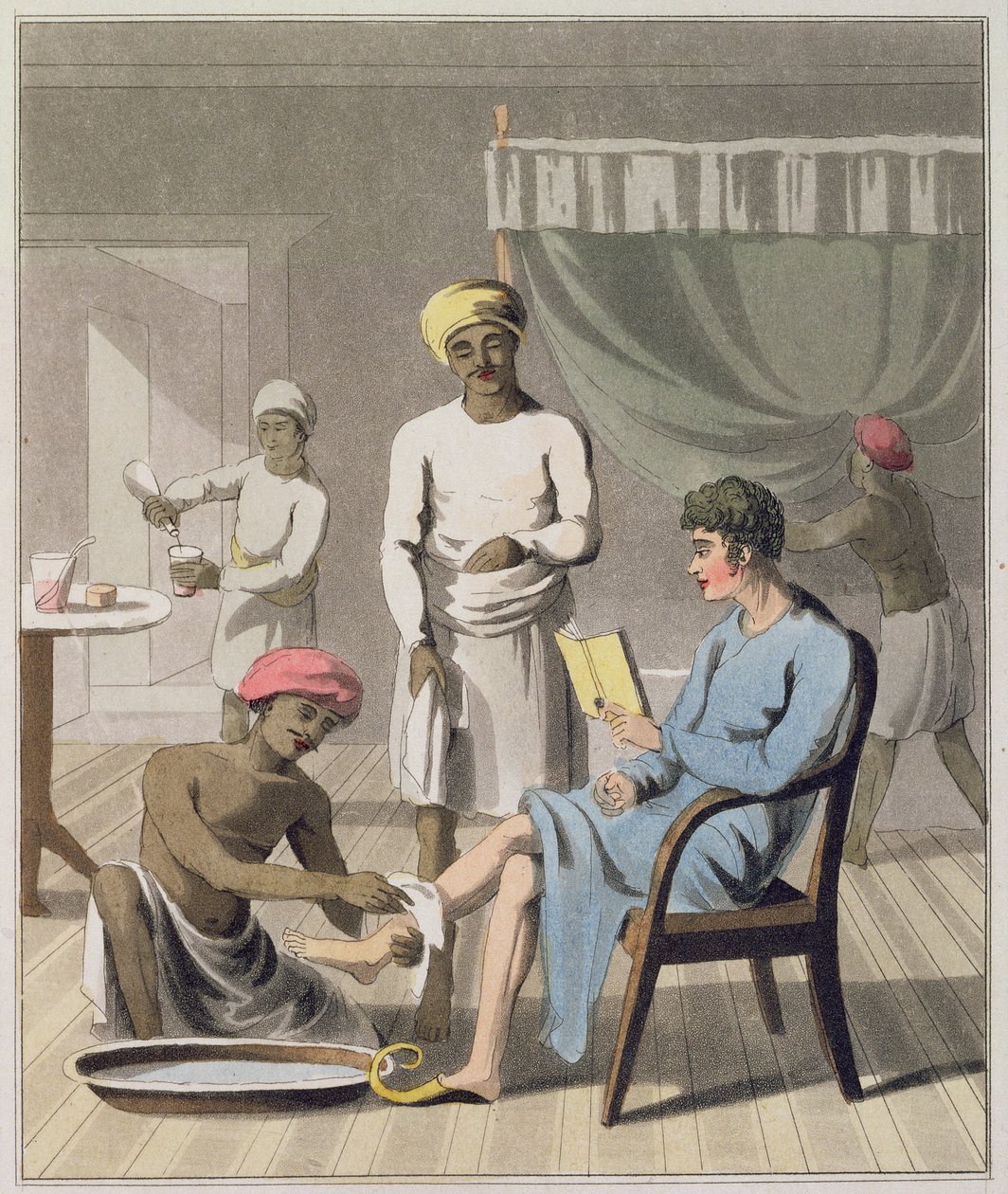A Gentleman Dressing, deltatt av hans hovedbærer og andre tjenere, plate 4 fra 