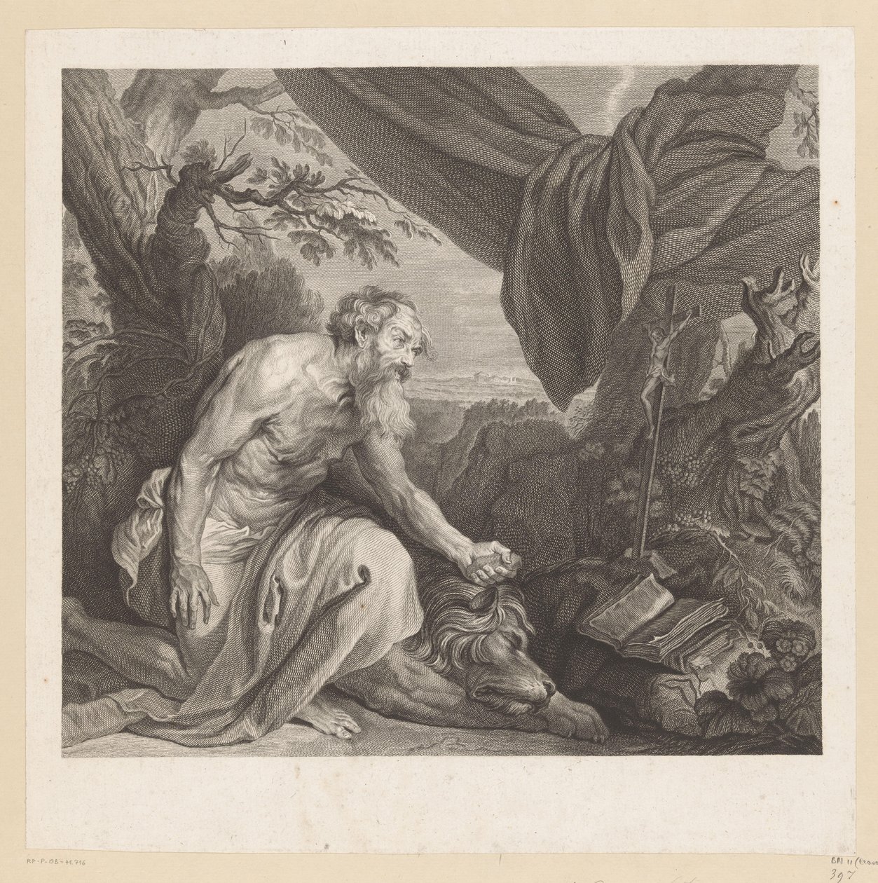 Jerome med sovende løve og krusifiks av Charles de Beauvais (rejected attribution)