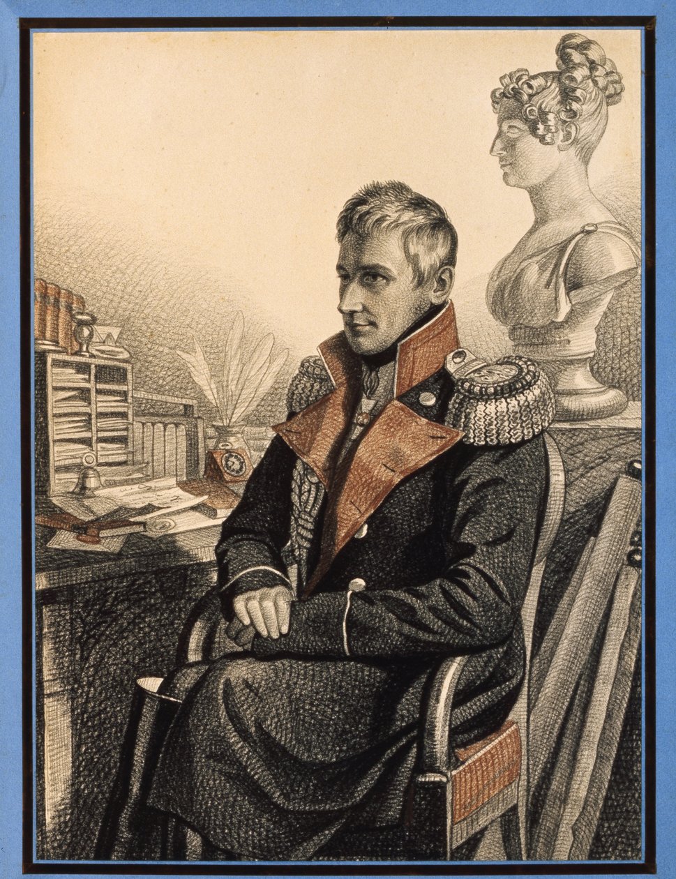 Portrett av grev Mikhail Vorontsov (1782-1856) (Portrett av grev M. Vorontsov). Verk av Carl Von Hampein (1794-etter 1880), blyant og akvarell på papir, ca. 1820. Russisk kunst av Charles de Hampeln