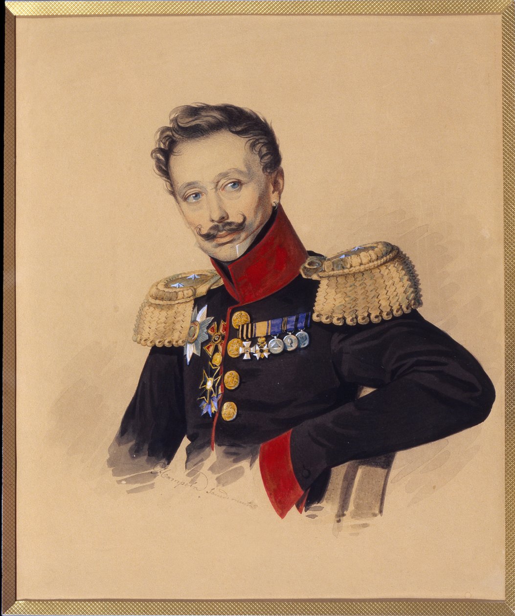 Portrett av prins Fjodor Fyodorovich Gagarin (1746-1863) (Portrett av F.F. Gagarin). Verk av Carl Von Hampein (1794-etter 1880), blyant og akvarell på papir, ca. 1830. Russisk kunst av Charles de Hampeln