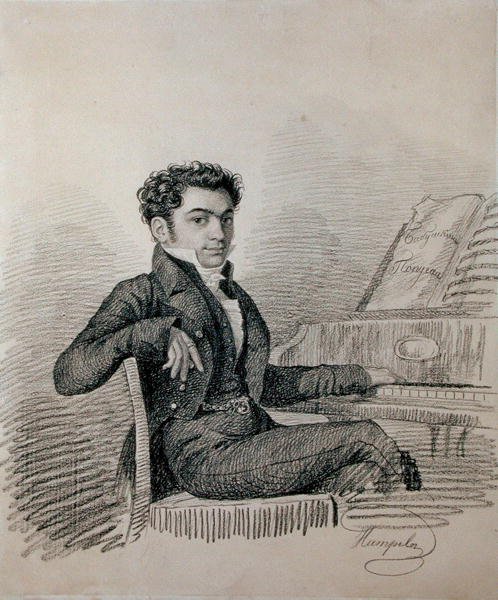 Portrett av komponisten Alexei N. Verstovsky (1799-1862) (kull på papir) av Charles de Hampeln
