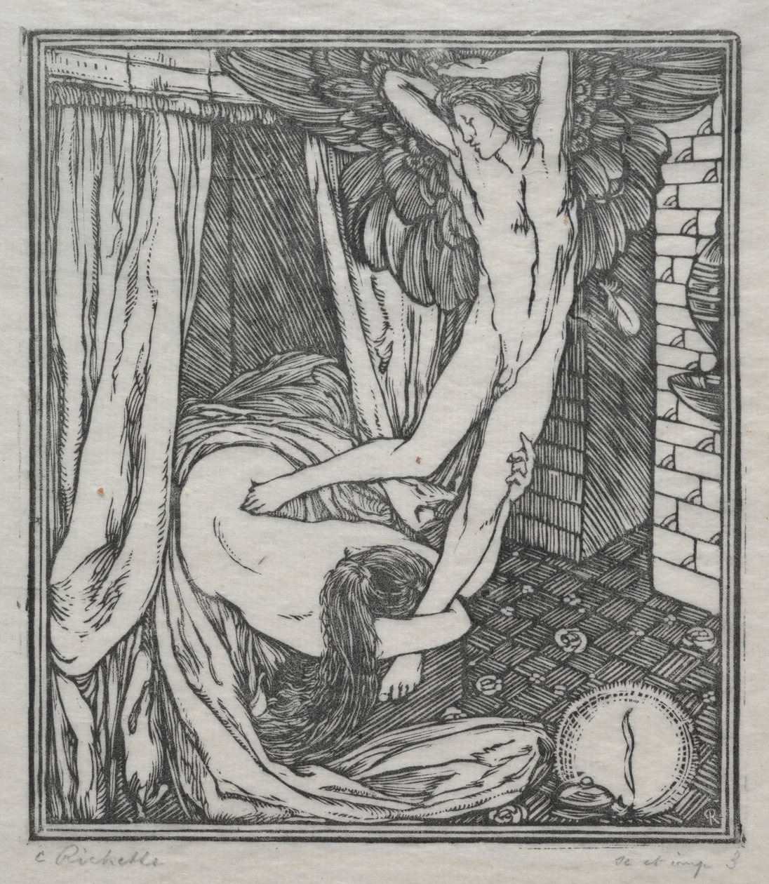 Om kjærlighetene til Cupid og Psyche: The Flight of Cupid av Charles de Sousy Ricketts