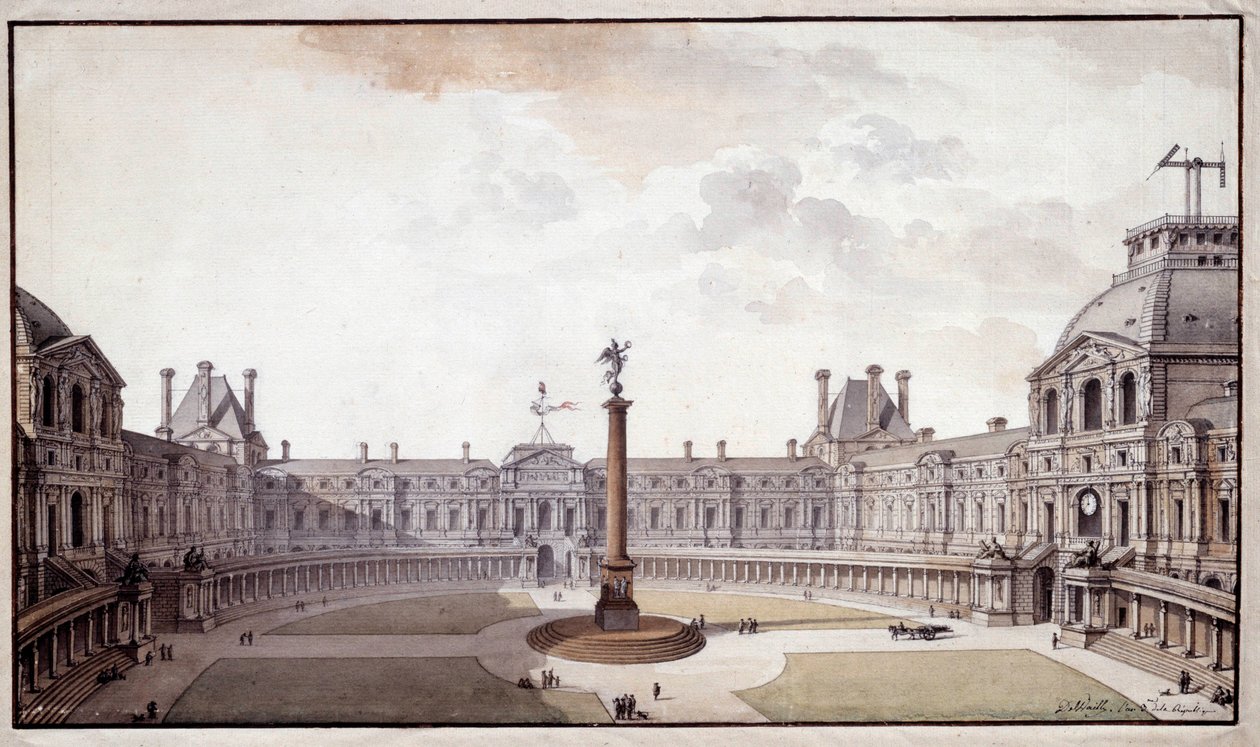 Arkitektur: prosjekt for å redesigne Salon Carre du Louvre. Tegning med blekk og penn av arkitekt Charles de Wailly av Charles de Wailly