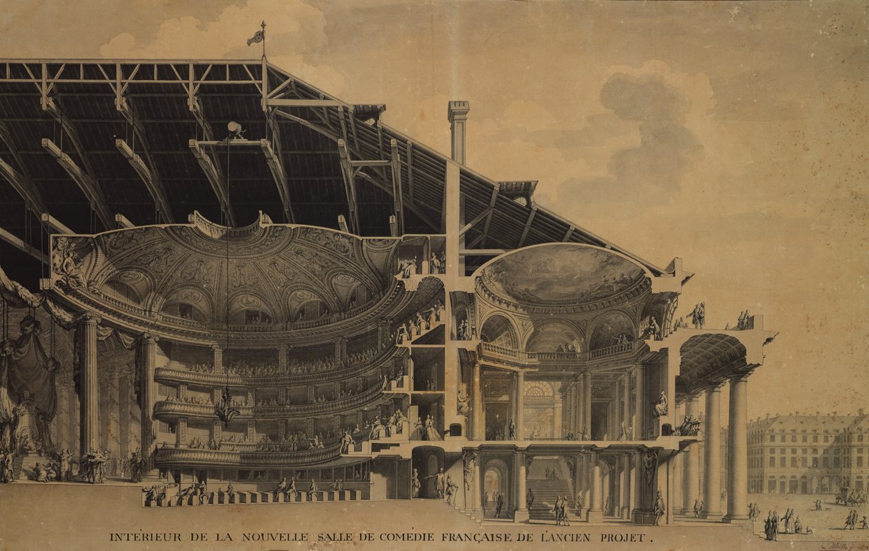Interiør i den nye Salle de Comedie-Francaise i Théâtre de l