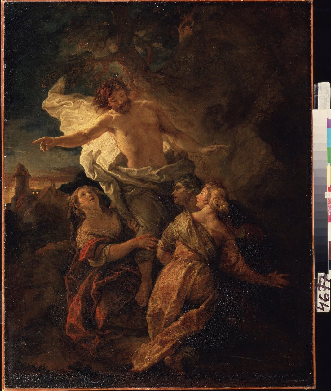 Kristus og de hellige kvinner. (Kristus og de hellige kvinner). Jesus Kristus står opp foran de tre jomfruene. Maleri av Charles de La Fosse (1636-1716), tidlig 1680. Fransk kunst i barokkstil. Olje på lerret. Pushkin-museet, Moskva. av Charles de la Fosse