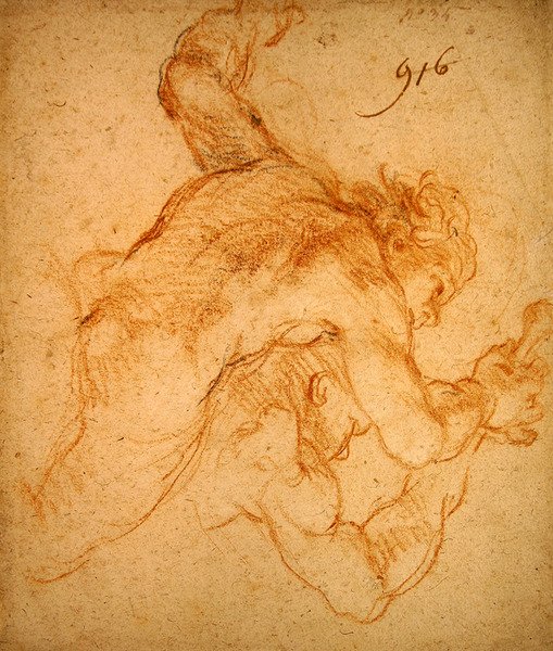 Study of Angels (rødt og svart kritt på papir) av Charles de la Fosse