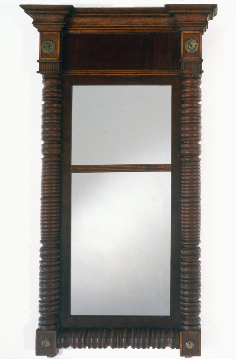 Looking Glass, c. 1830-1837 (mahogni og kirsebær; østlig hvit furu, myk lønn, messing og speilglass) av Charles del Vecchio
