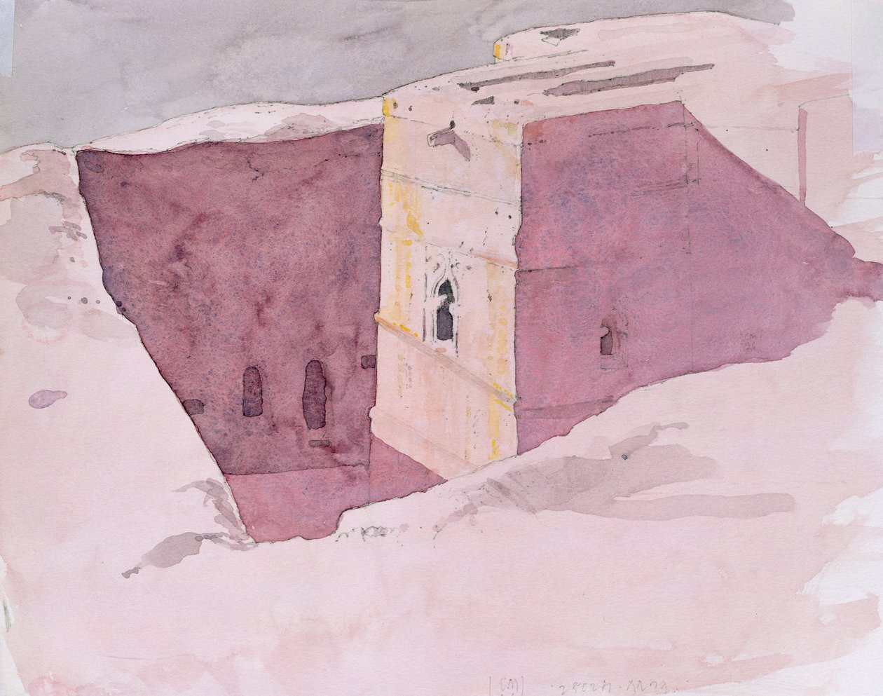Giorgis Sunset, Lalibela, Etiopia, 1996 (wc på papir) av Charlie Millar