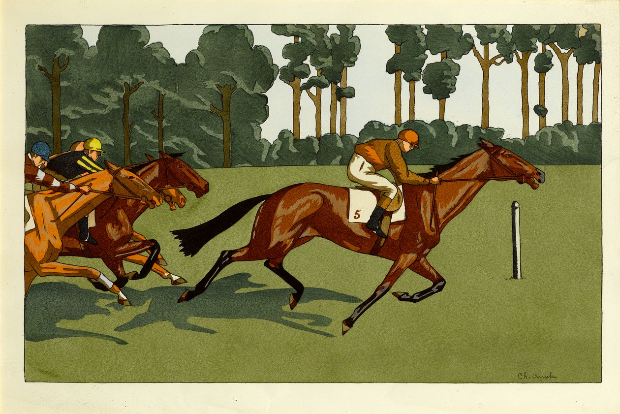 Et sett med fire trykk - Longchamps og andre raser, ca. 1910 av Charlotte Ancelin
