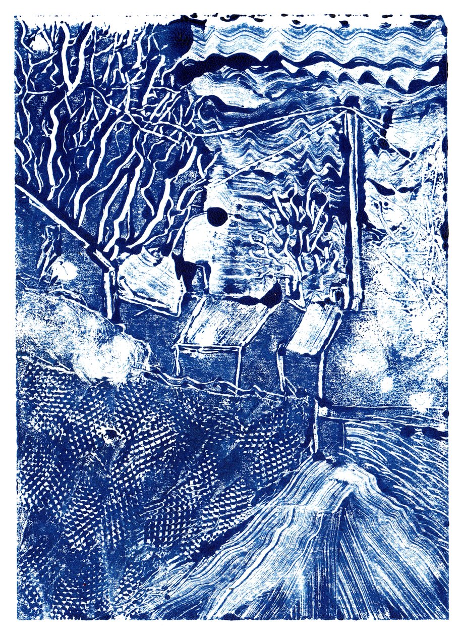 An Early Morning Walk, 2019 (monoprint) av Charlotte Orr