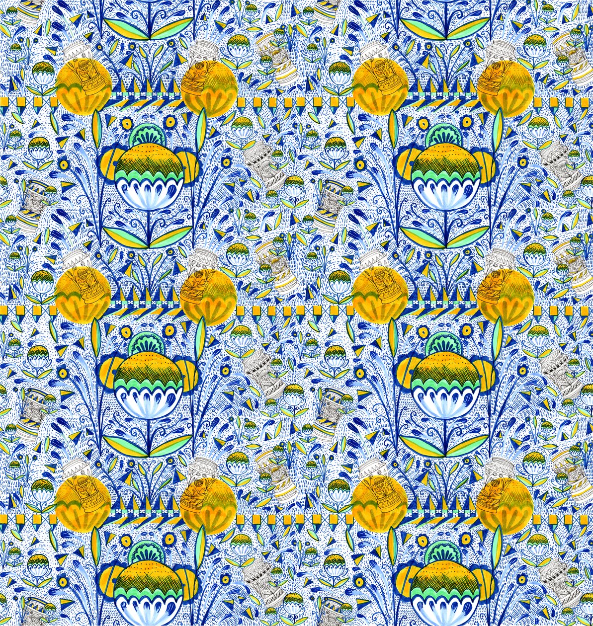 Ashmolean Museum Pattern Design, 2020 (pensel og penner) av Charlotte Orr