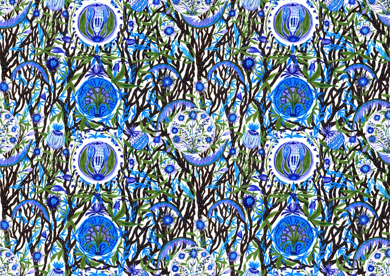 Ashmolean Museum Pattern Design #2, 2020 (pensel og penner) av Charlotte Orr