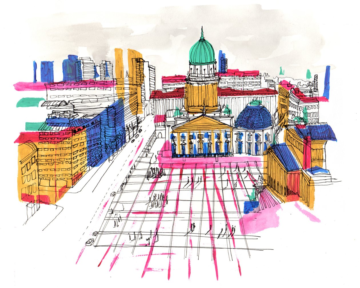 Berlin, 2015, akryl og blekk av Charlotte Orr
