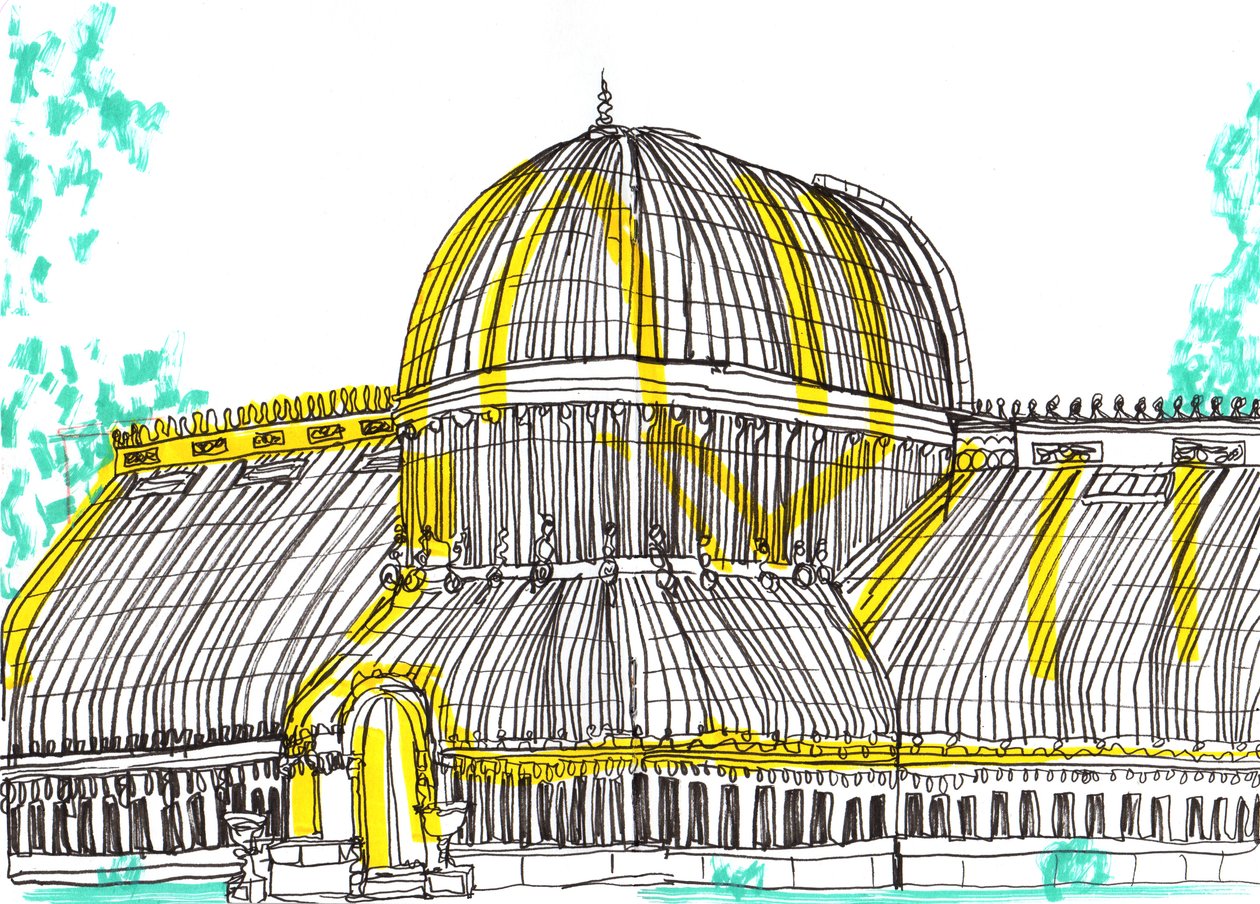 Botanic Gardens, Belfast, 2021 (penn og akrylmarkør) av Charlotte Orr