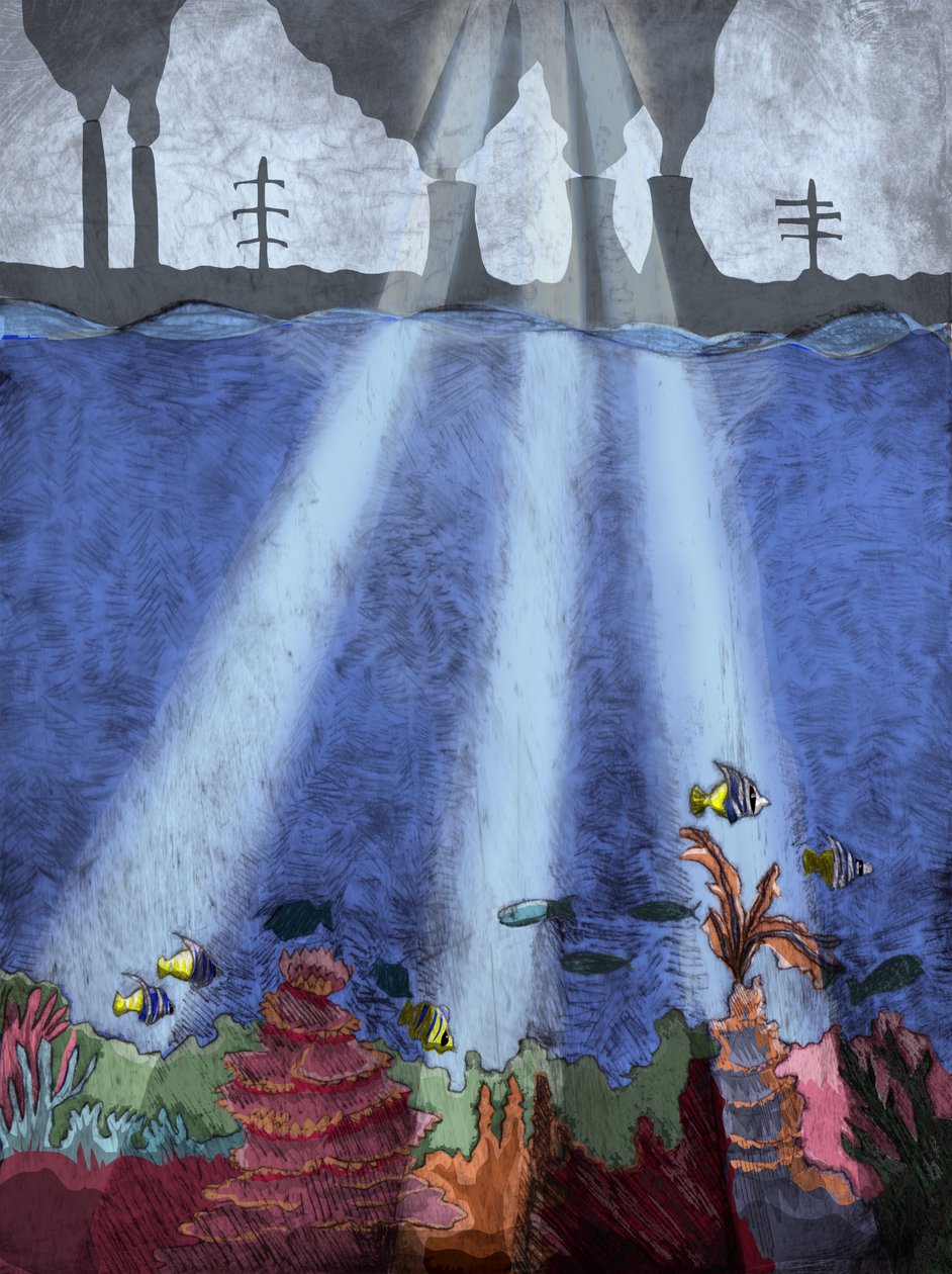 Coral Reef, 2013 (tørrpunkt-etsing og digital) av Charlotte Orr