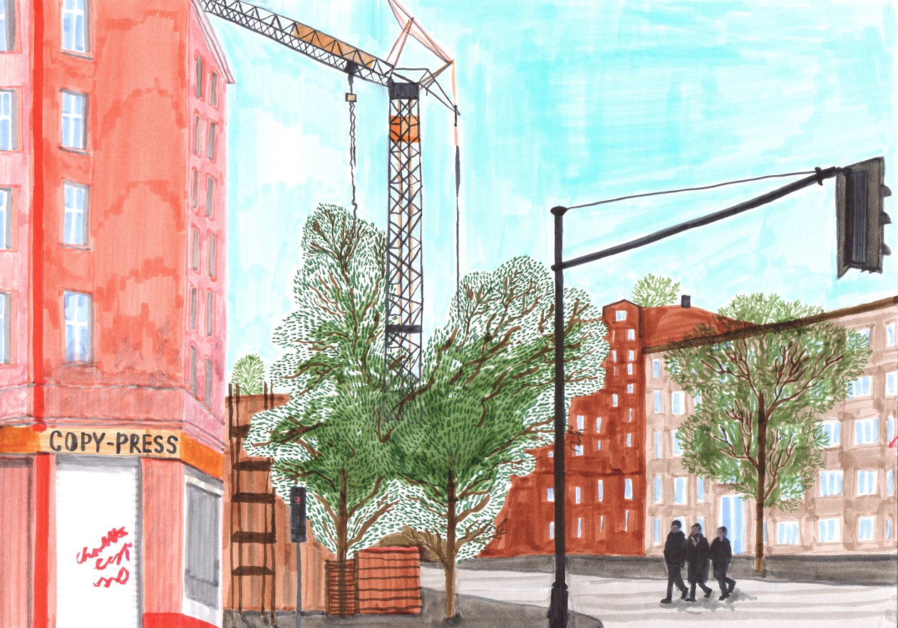 Koloniestraße, 2017 (penselpenner) av Charlotte Orr