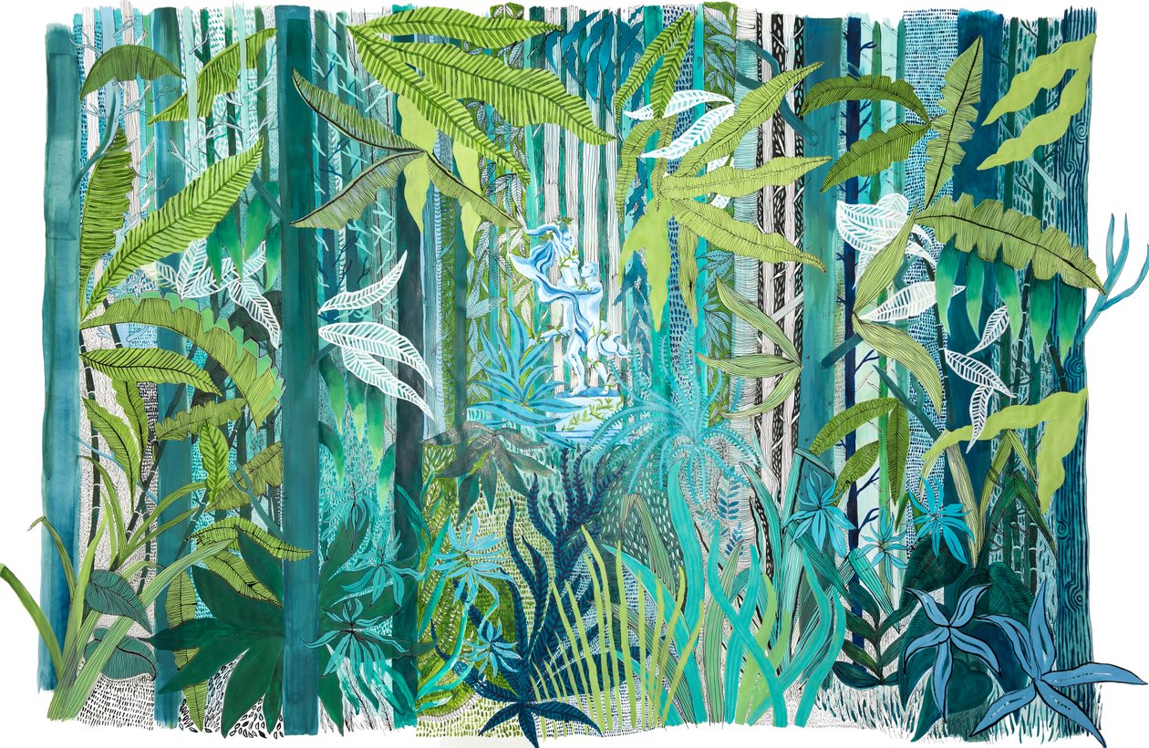Kjærlighet i skogen, 2017 (akryl på papir) av Charlotte Orr