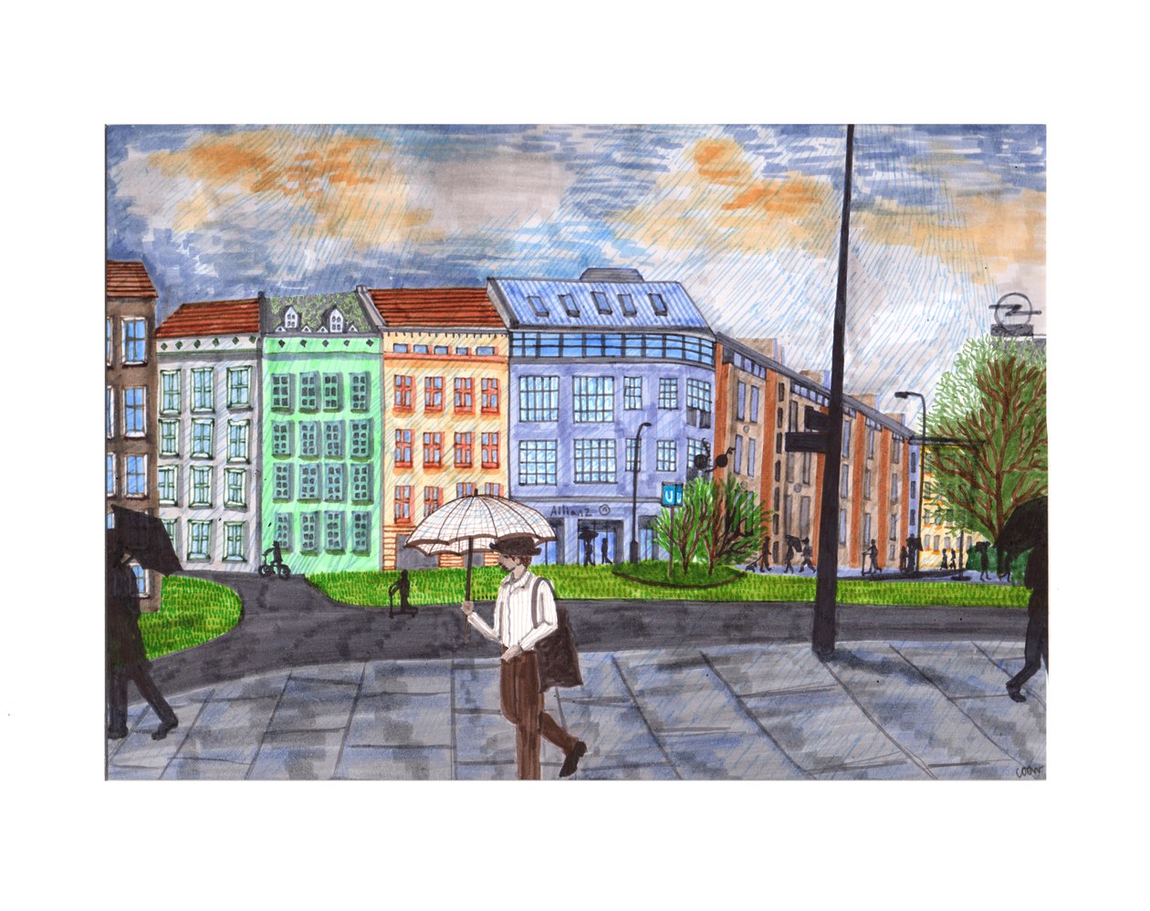 Moritzplatz, 2020 (penselpenner) av Charlotte Orr