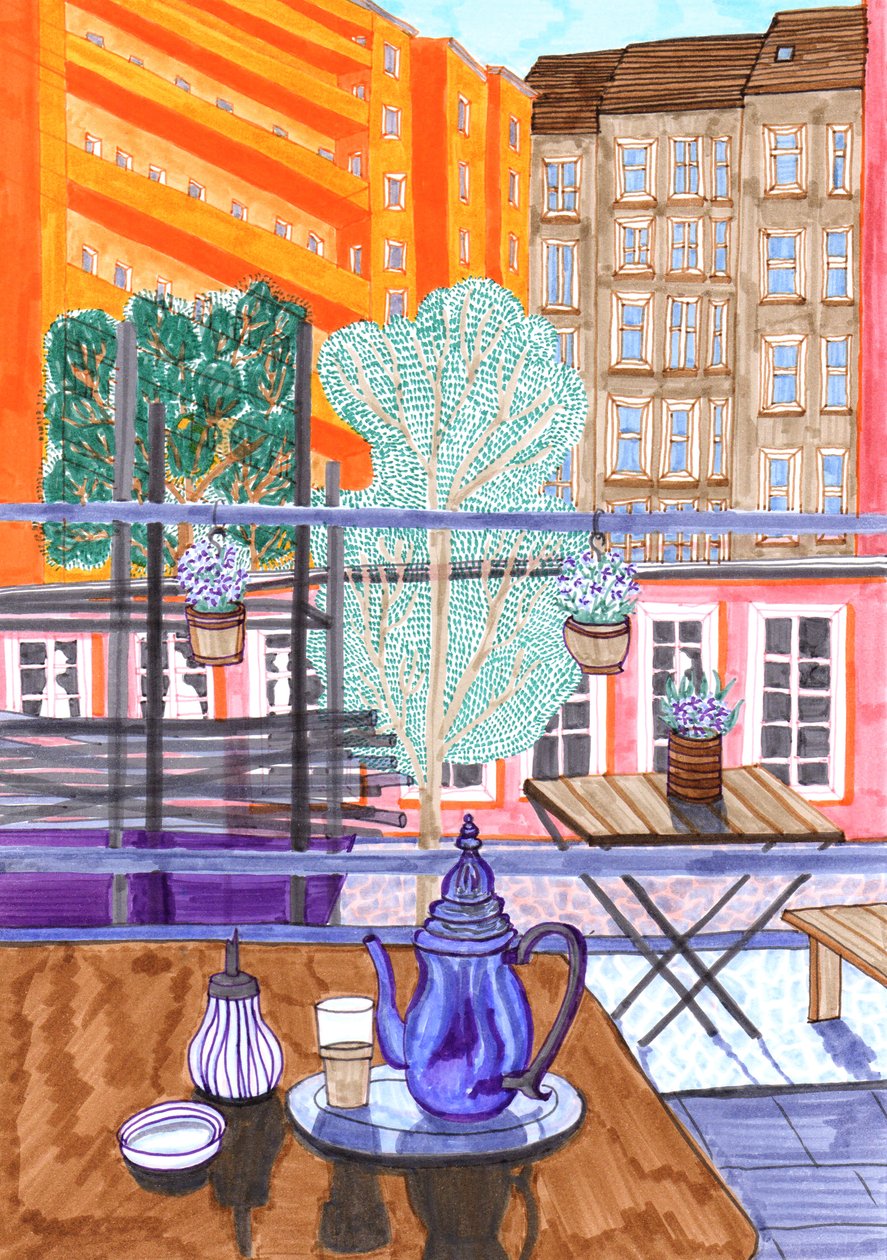 Prenzlauer Berg, 2017 (penselpenner) av Charlotte Orr