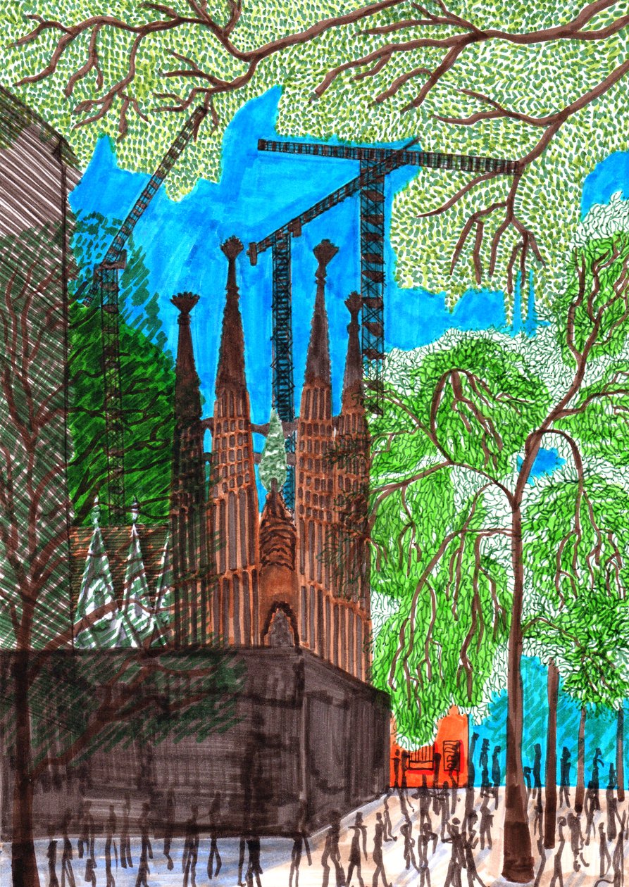 Sagrada Familia, 2017 (penselpenner) av Charlotte Orr