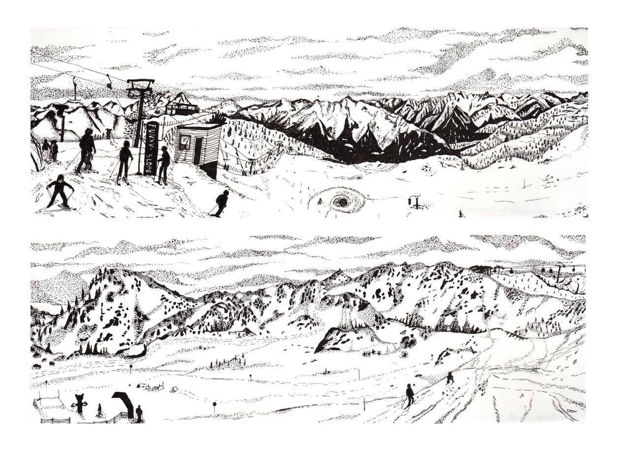 Skigåing i Østerrike #3, 2020 (fine liner på papir) av Charlotte Orr