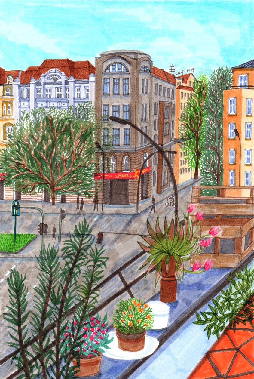 Sonnenallee, Berlin, 2017 (penselpenner) av Charlotte Orr