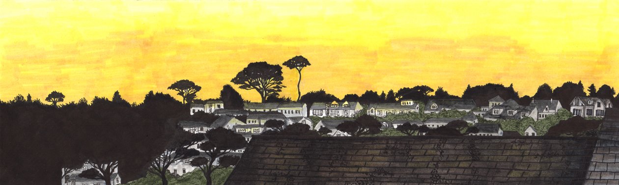 Solnedgang over Gylly Beach, 2020 (penselpenner) av Charlotte Orr