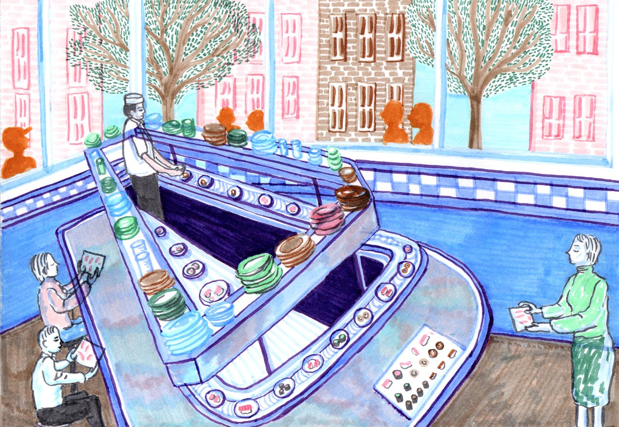 Sushi Bar, 2017 (penselpenner) av Charlotte Orr