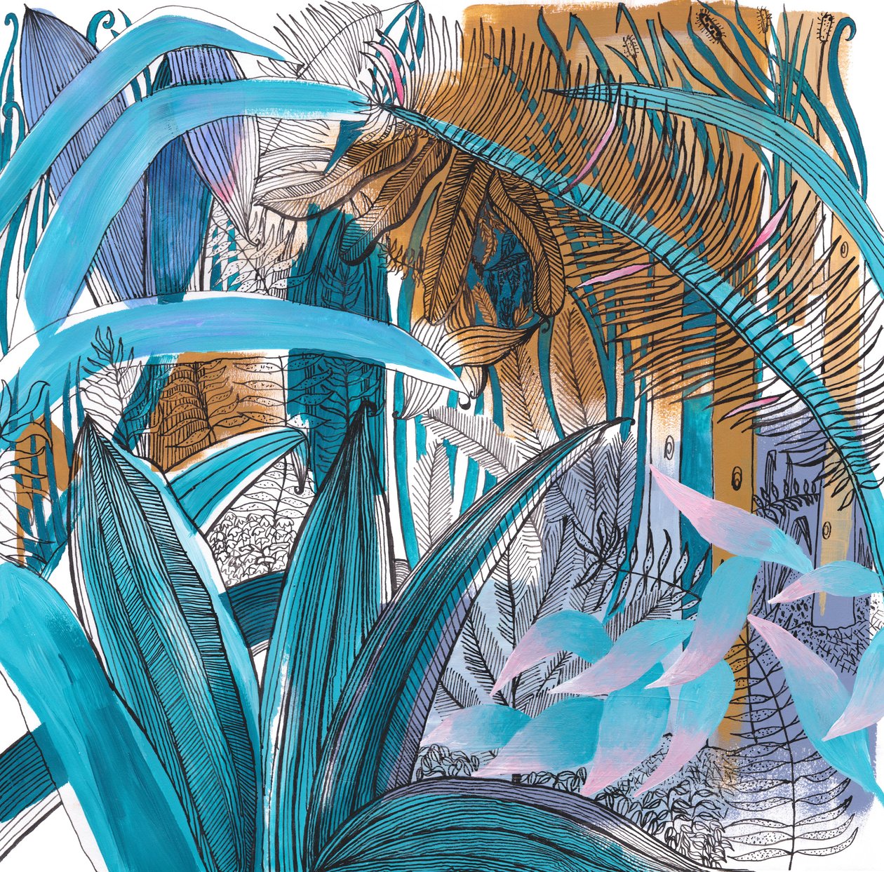 Tropical Garden, 2015 (akryl og blekk på papir) av Charlotte Orr