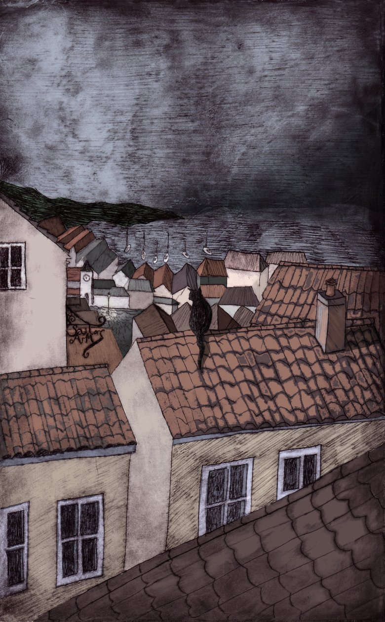 Under Milk Wood, 2013 (tørrpunkt-etsing og digital) av Charlotte Orr
