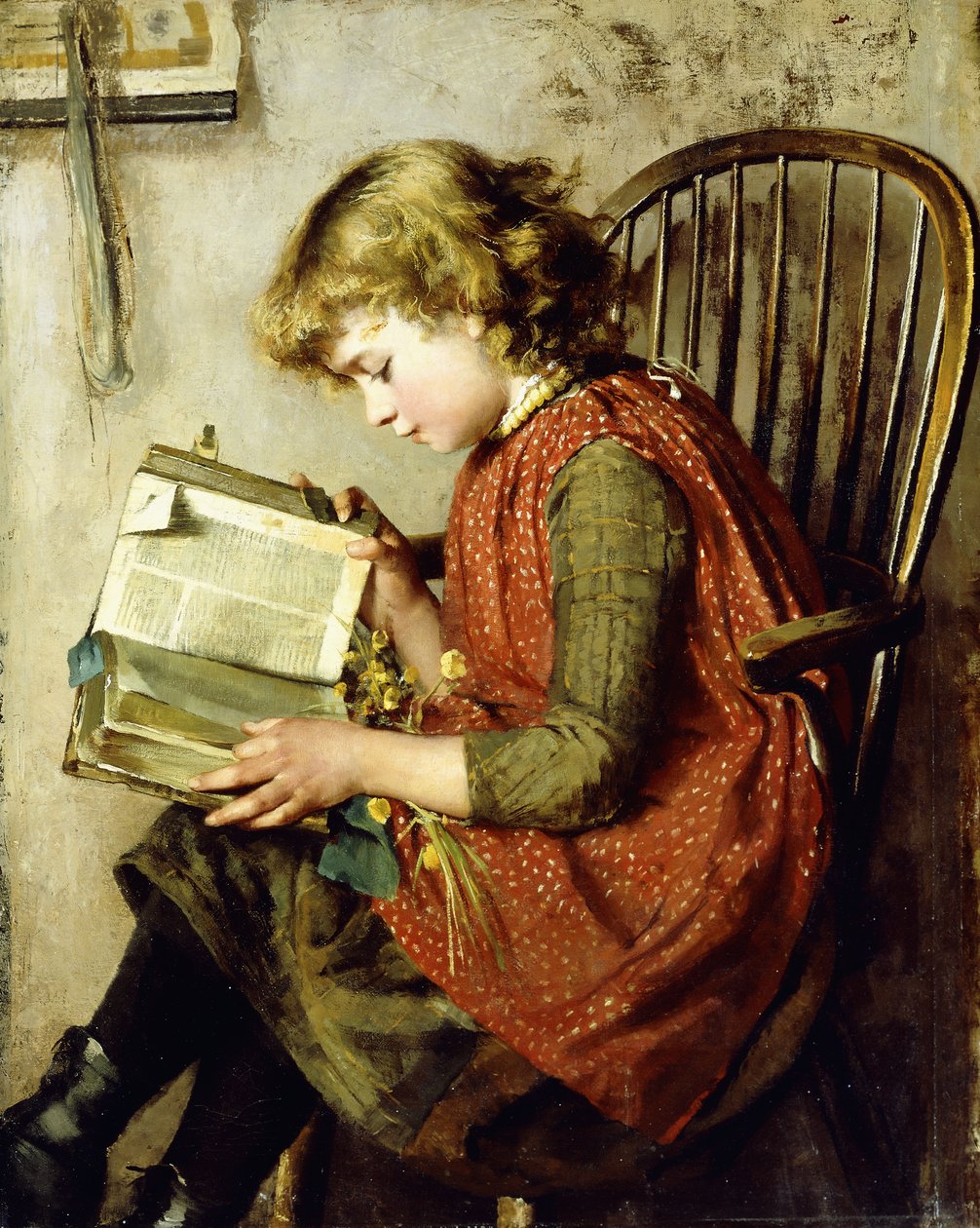 En ung jente som leser, 1890 av Charlotte Weeks