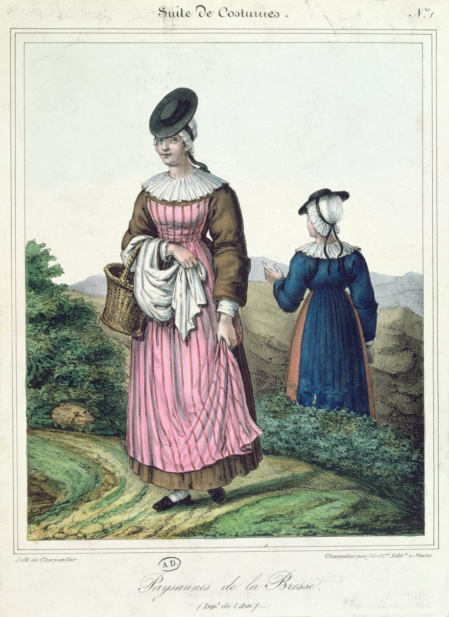 Bondedrakter fra Bresse-området, 1845 av Charpentier