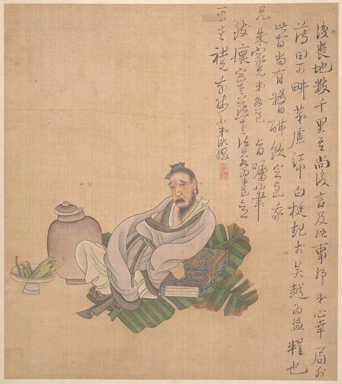 Figurer, blomster og landskap, ett blad datert 1627. av Chen Hongshou