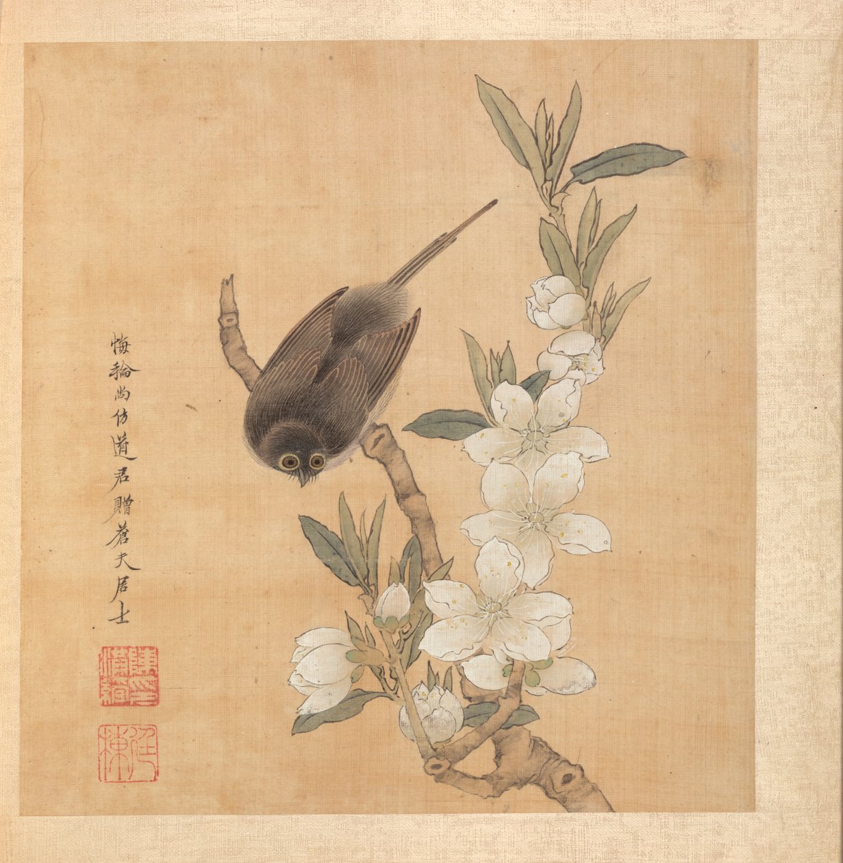 Malerier etter Ancient Masters: A Bird and Peach-Blossom Branch, albumblad av Chen Hongshou